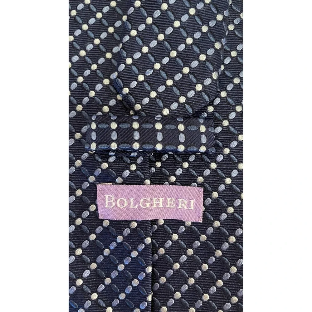 Bolgheri Men's Classic Neck Tie One Size Blue Geometric Print 100% Silk Italy
